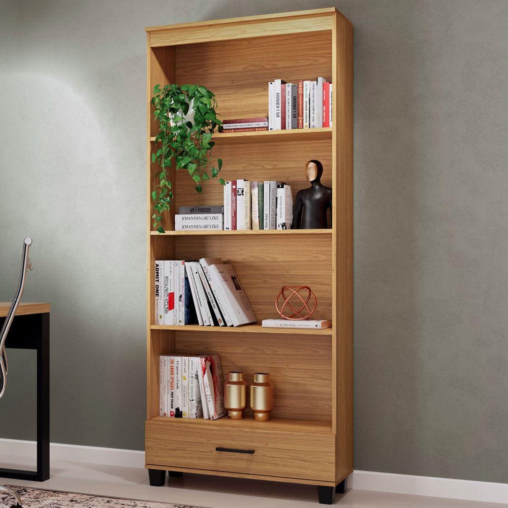 Estante Para Livros 1 Gaveta 3 Prateleiras 100% Mdf Freijó C57 - Pradel