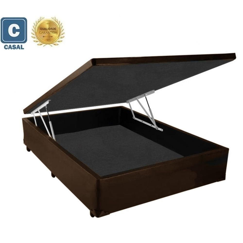 Cama Box Baú Casal Universal AColchões Corino Marrom 41x138x188