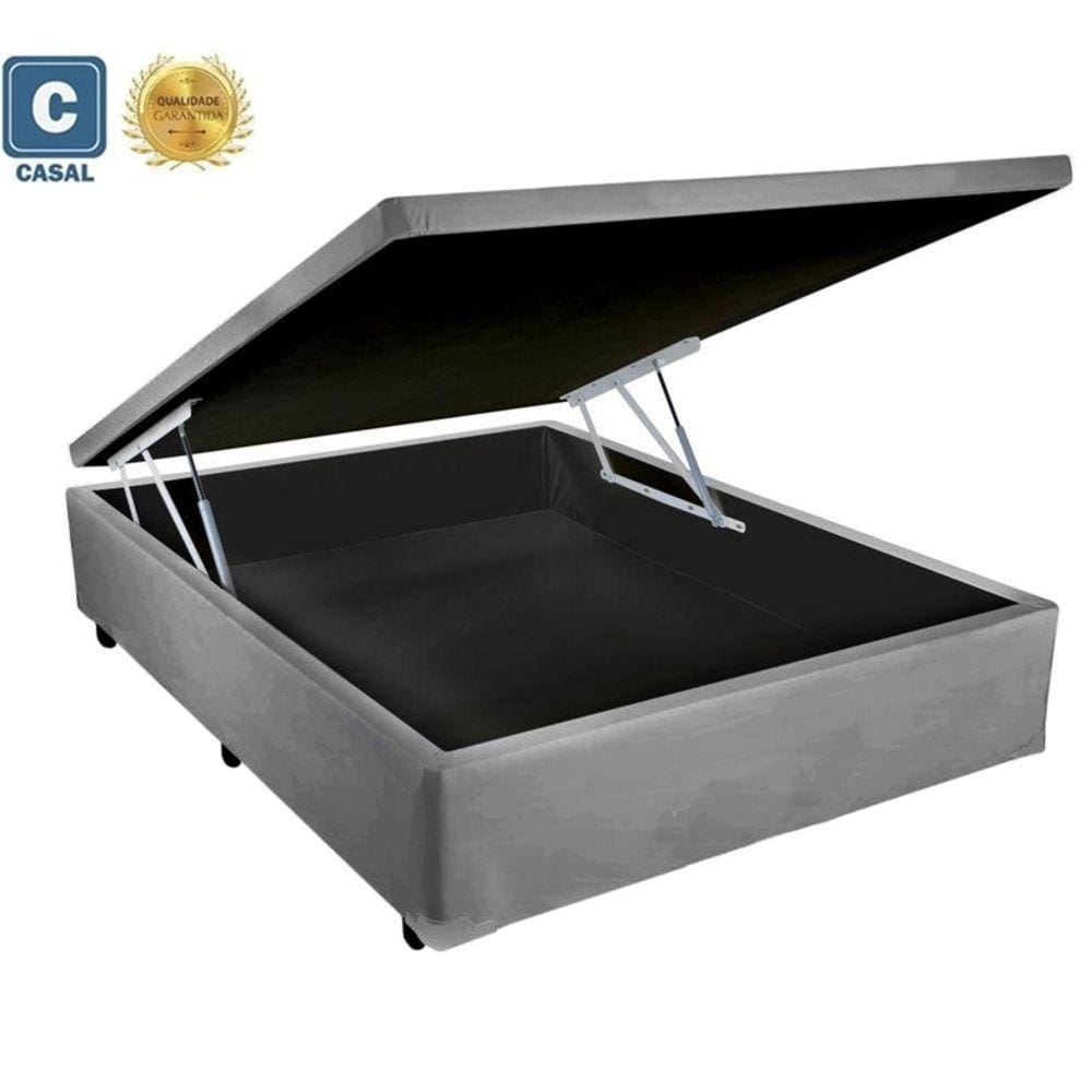 Cama Box Baú Casal Industrial AColchões Corino Cinza 41x138x188