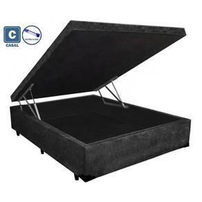 Cama Box Baú Casal Premium AColchões Suede Preto 41x138x188