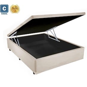 Cama Box Baú Casal Luxo AColchões Corino Bege 41x138x188