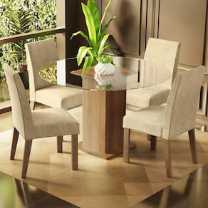 Conjunto Sala de Jantar Madesa Maria Mesa Tampo de Vidro Redondo com 4 Cadeiras - Rustic/Imperial