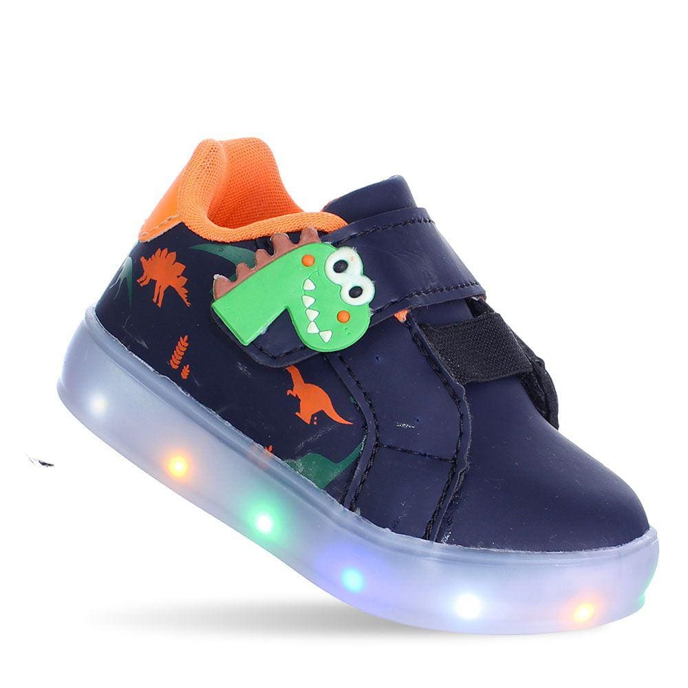 Tenis Dinossauro Led Luz Luzinha Calçado Infantil Masculino Menino Azul