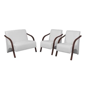 Conjunto Vênus Braço Madeira 1 Namoradeira 2 Poltronas D Salla Tecido Sintético (Courino)