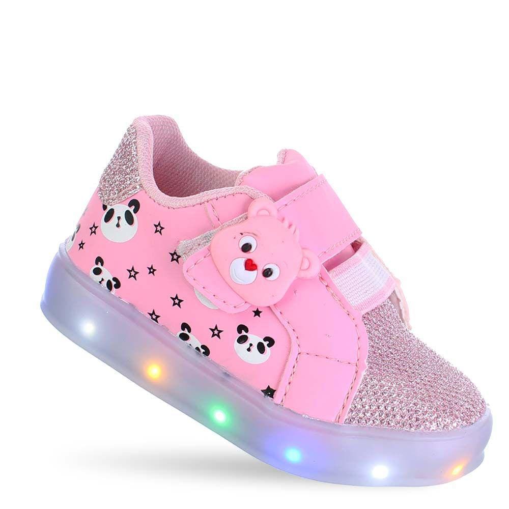 Tenis Ursinho Panda Infantil Feminino Meninas Com Luz Led Pisca Brilha