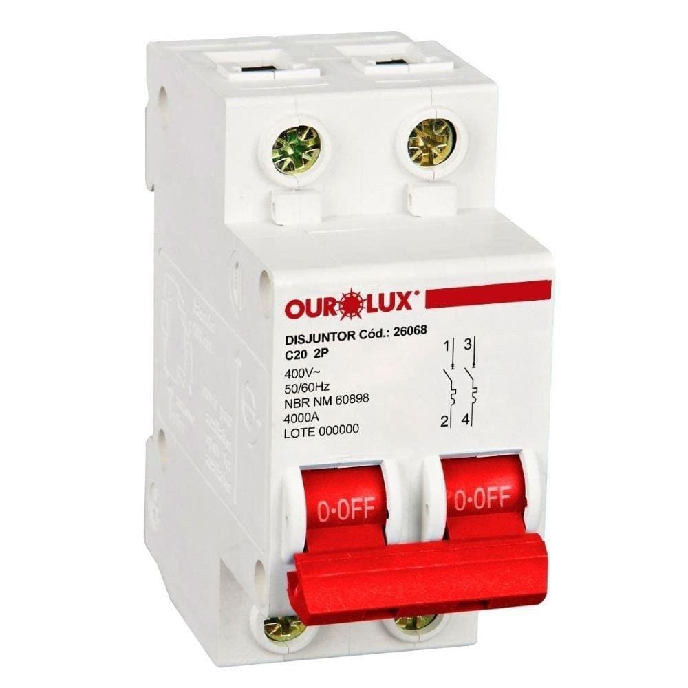 Disjuntor Ourolux Din, 2P, 20A, Curva C