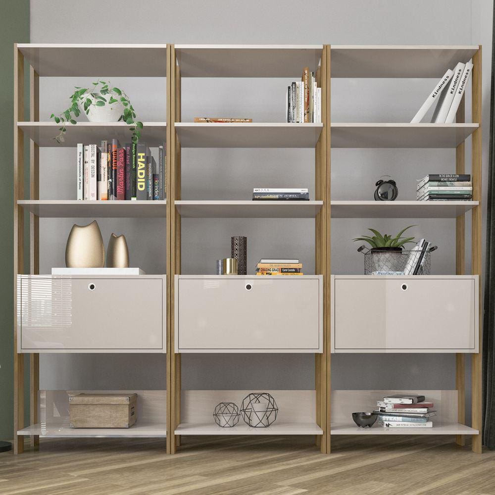 Conjunto Estantes Para Livros Match 3 Portas Basculantes 9 Prateleiras Off White/carvalho - Pnr