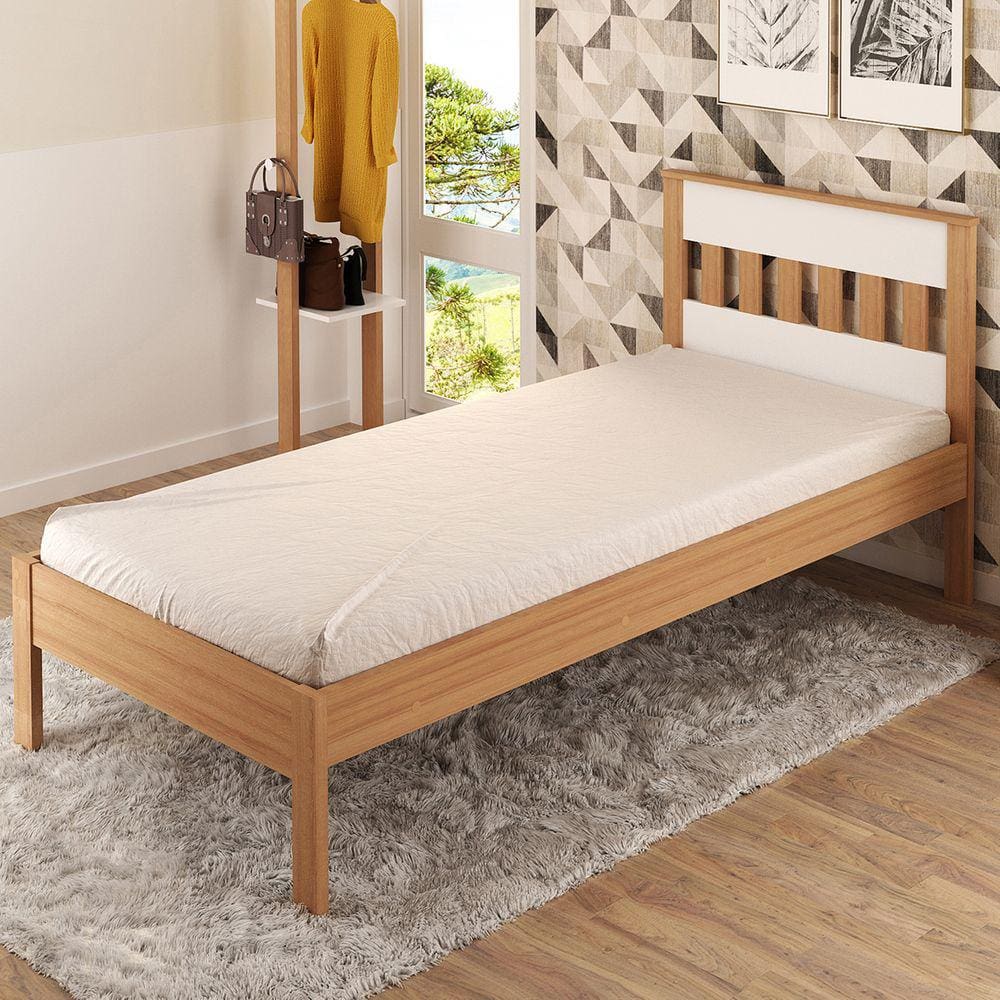 Cama De Solteiro Amendoa/branco Cm8006 - Tecno Mobili