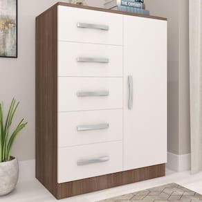 Cômoda 1 Porta 5 Gavetas Teka/branco Co65 - Fellicci
