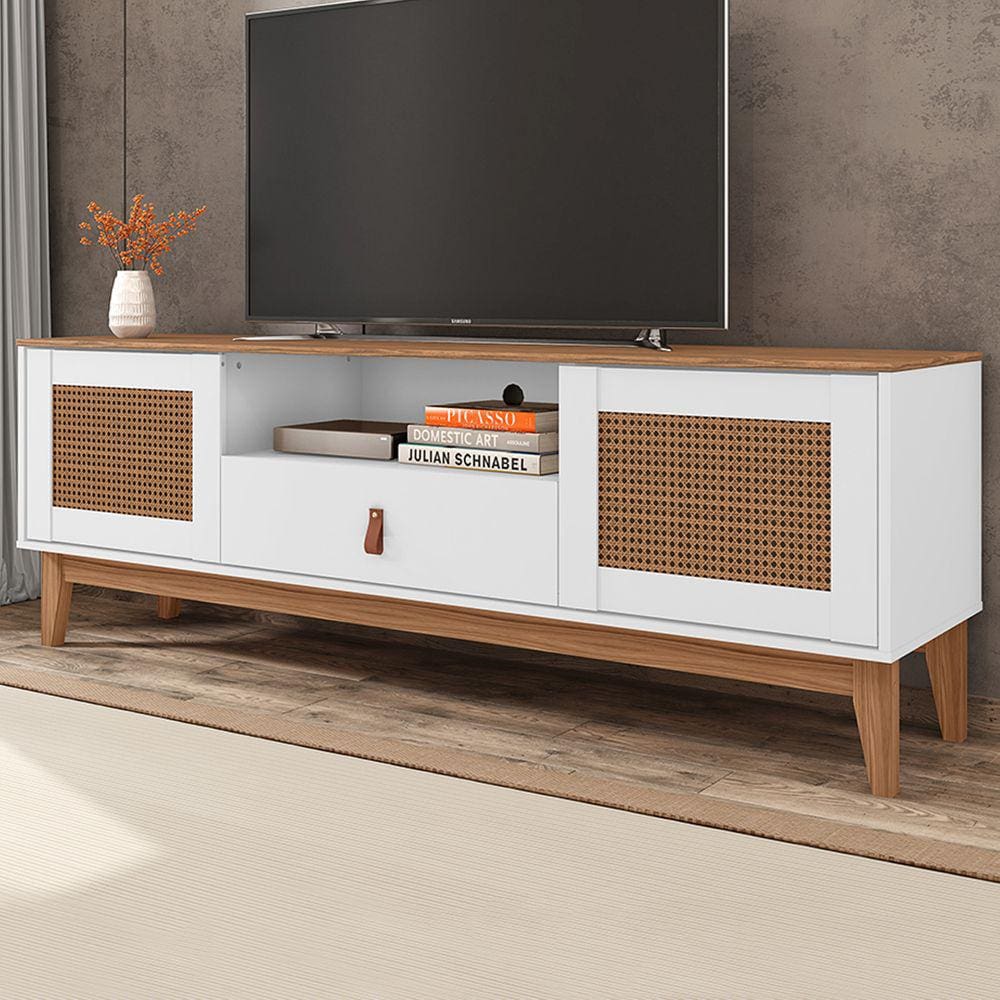 Rack Para Tv Até 60 Polegadas Esmeralda 2 Portas 1 Gaveta Branco/noce - Casa D