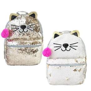 Mochila Paetê Lantejoulas Gato -Rosa Prata Clio Style