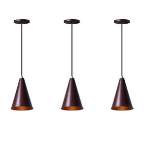 Kit 3 Lustre Pendente Cone P Marrom Alumínio Decoração