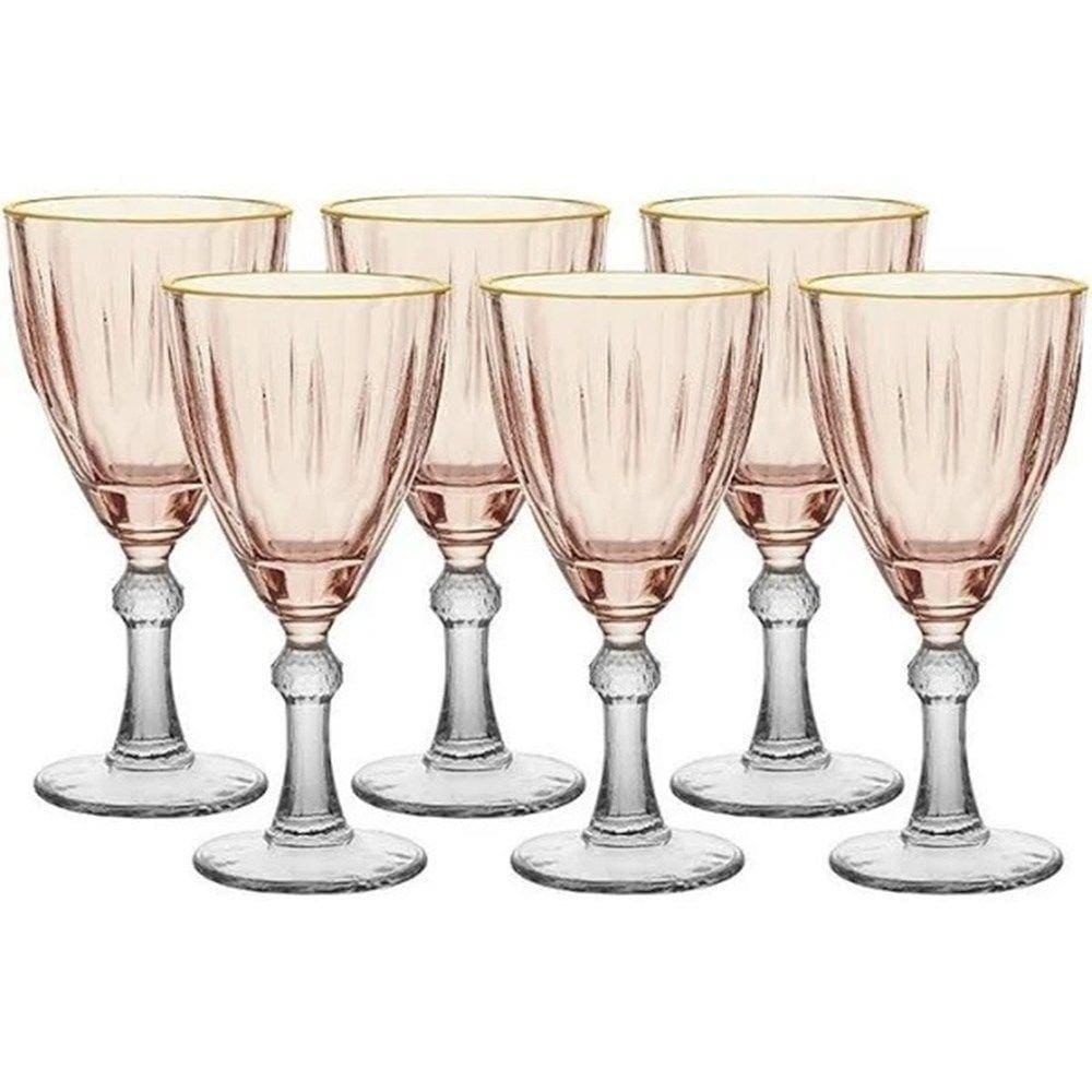 Conjunto De Taças Dominic Rosa Borda Dourada Premium 275Ml