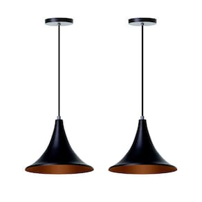 Lustre Pendente Chapéu Chinês 23Cm Preto - Kit 2 Unidades