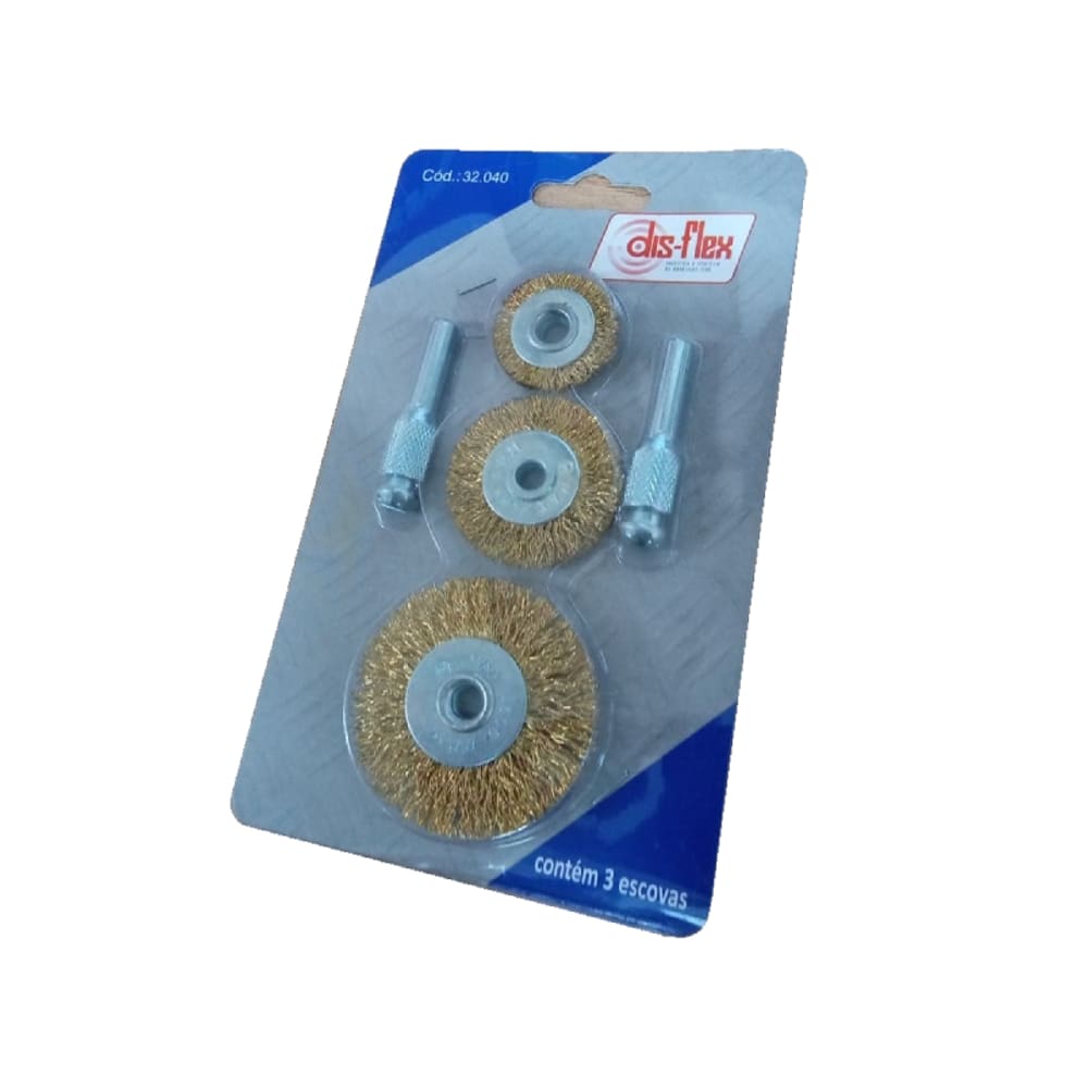 Escova de Aço CONJUNTO com 3 Peças - HASTE - DISFLEX (32038)