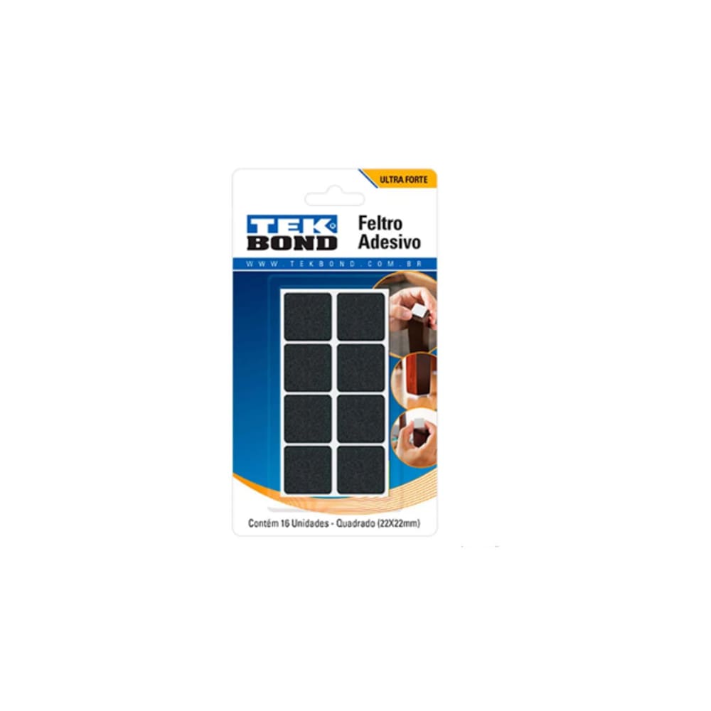Feltro adesivo quadrado preto 22mm com 16 unidades - TEKBOND (23801002200)