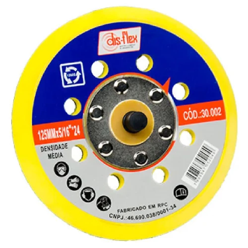 Disco de Borracha Base para Lixa Pluma de 8 Furos 5 pol. - DISFLEX (30002)