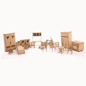 Móveis Mdf Natural Bonecas Escala Barbie 18 Peças - Darama