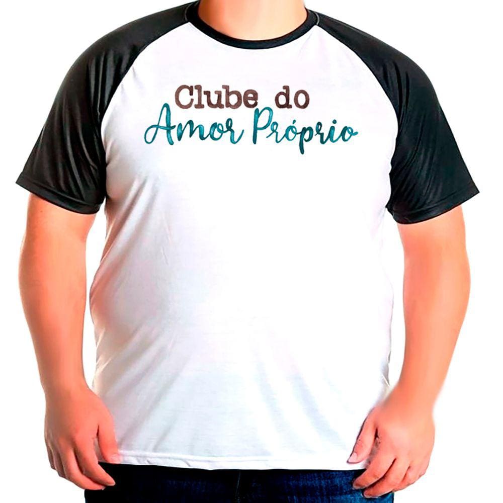 Camiseta Masculina Raglan Plus Size Frase Clube Do Amor Proprio
