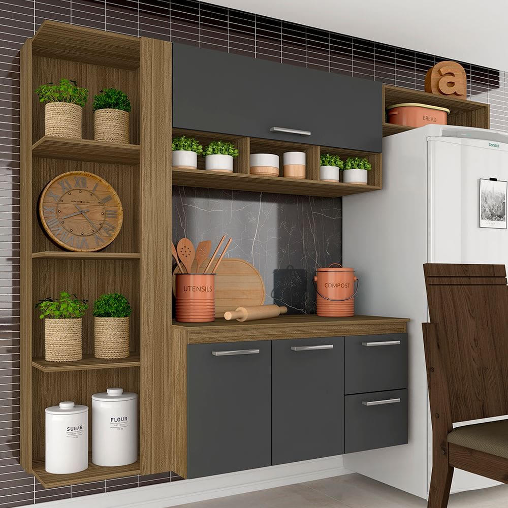 Armário De Cozinha Galicia 4 Pçs 3 Portas Bor/grafi - Móveis Arapongas