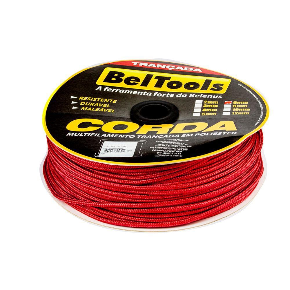 Corda Seda Carretel 6mm 150m Vermelho Beltools