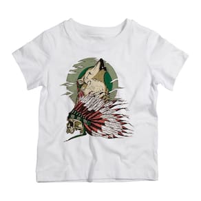 Camiseta Infantil Caveira Cocar Indio Com Lobo