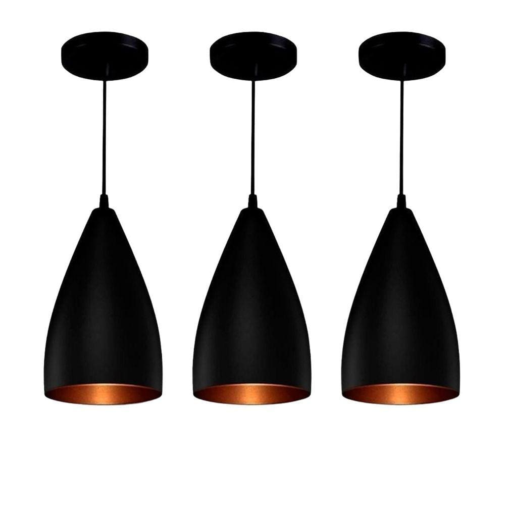 Kit 3 Lustres Pendentes Vegas Preto/Cobre R.R.J.V Negocios