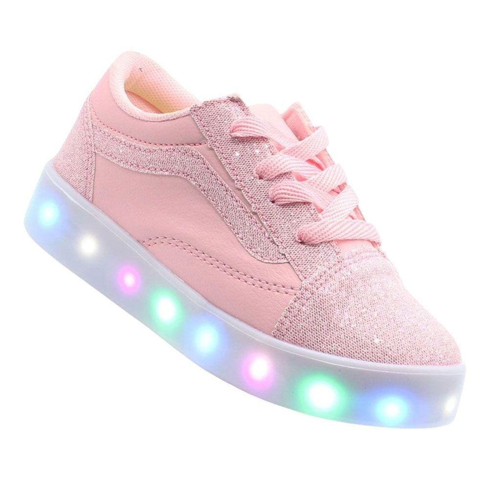 Tenis Calçado Led Luzinha Rosa Glitter Infantil  Meninas