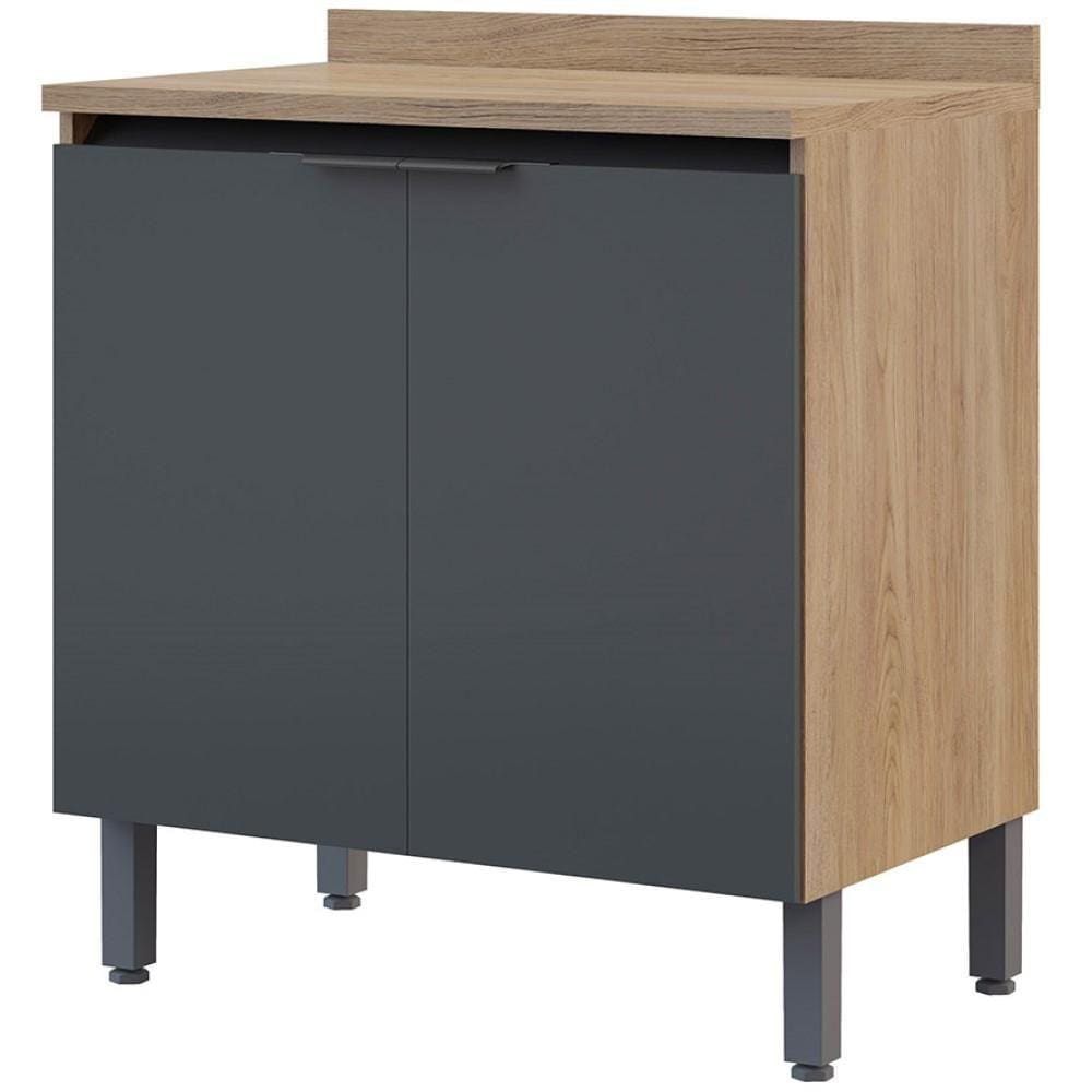 Balcão de Cozinha Multiuso Organizador Com Tampo 2 Portas Basculantes Hibisco Marrom Grafite