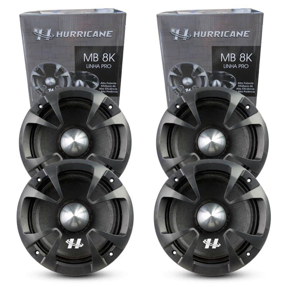 2 Pares Alto Falante MidBass Hurricane Pro MB 8K 800W 8 OHMS
