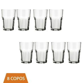 Conjunto 8 Copo Bristol Transparente 200ml Vidro Drinks