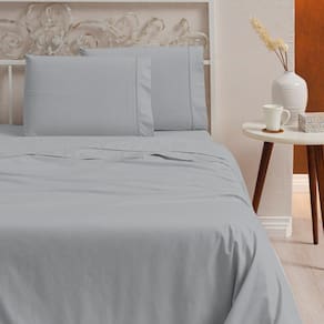 Jogo De Cama Casal 4 Peças 100% Algodão 400 Fios Cinza