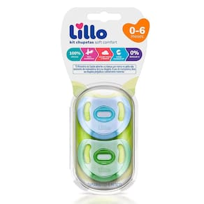 Kit 2 Chupeta Lillo 100% Silicone Soft Comfort Tamanho 1 0-6 Mes Azul e Verde