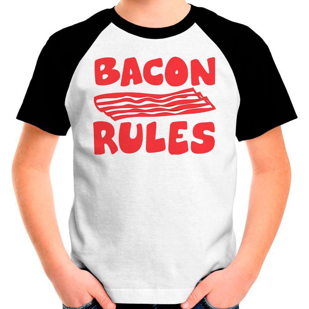 Camiseta Infantil Raglan Bacon Rules