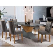 Mesa Aster 180 Tampo em MDF e Vidro com 6 Cadeiras Liz Moderna