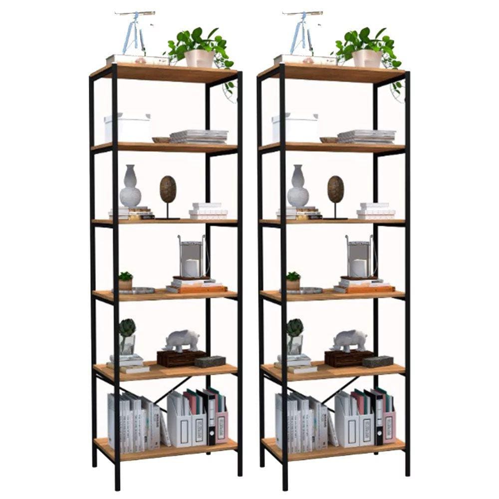 Kit 2 Estantes Livreiro Multiuso Estilo Industrial 180cm 6 Prateleiras Trento Demolição - Artefamol