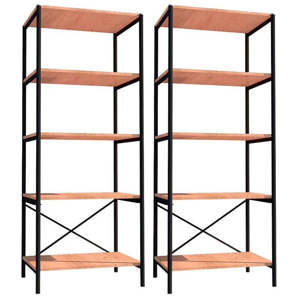 Kit 2 Estantes Livreiro Multiuso Estilo Industrial 150cm 5 Prateleiras Trento Demolição - Artefamol