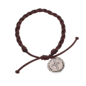 Pulseira Medalha das Duas Cruzes Trançada Unissex