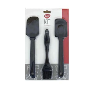 Kit Espátulas de Silicone e Pincel Preto 3 Peças