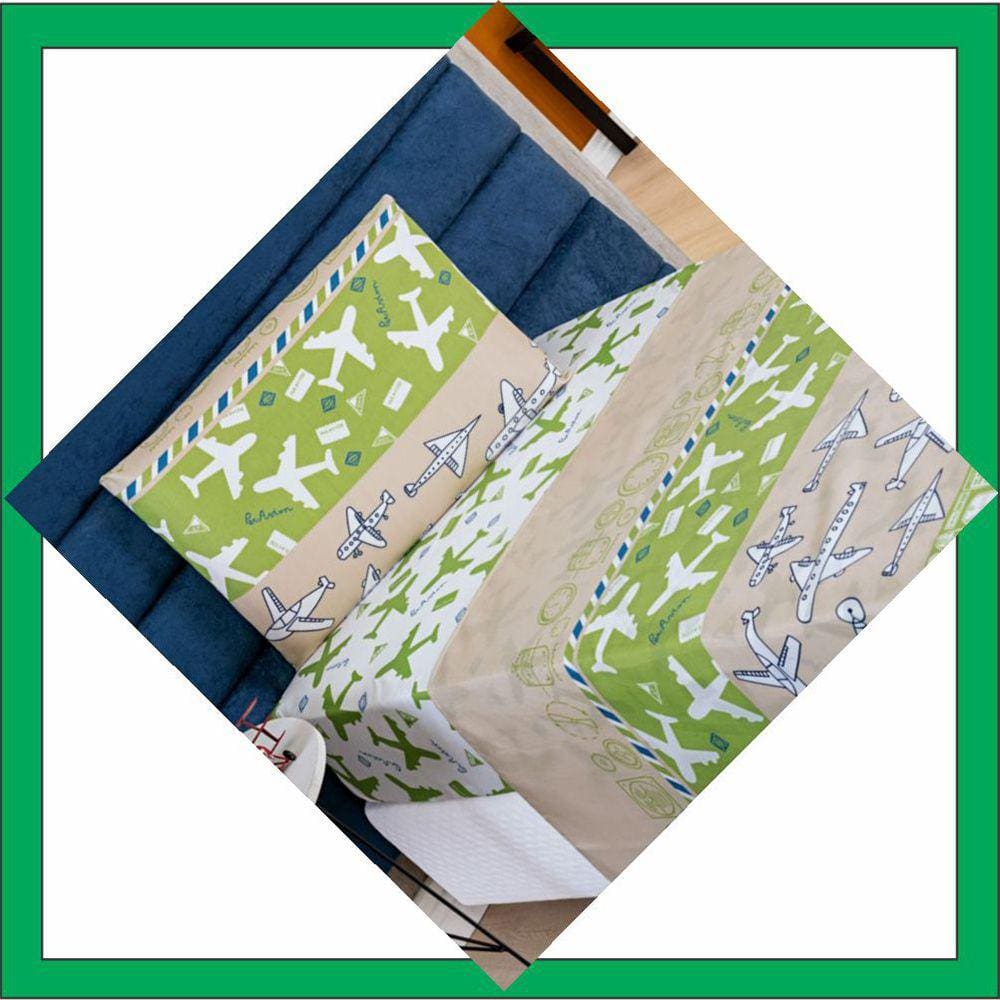 Jogo de Cama Lençol Kids Solteiro Avião 3 Peças