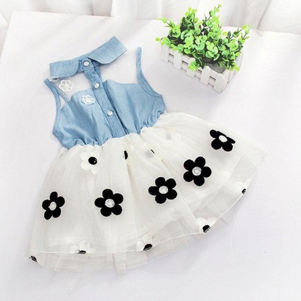 Vestido Infantil Menina Festa De Brim Com Tule Florido
