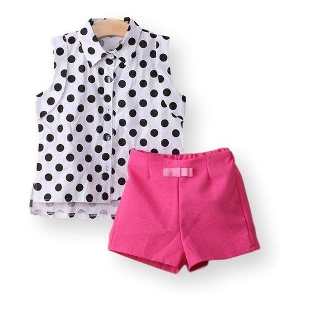 Conjunto Short Pink Com Blusa De Bolinhas