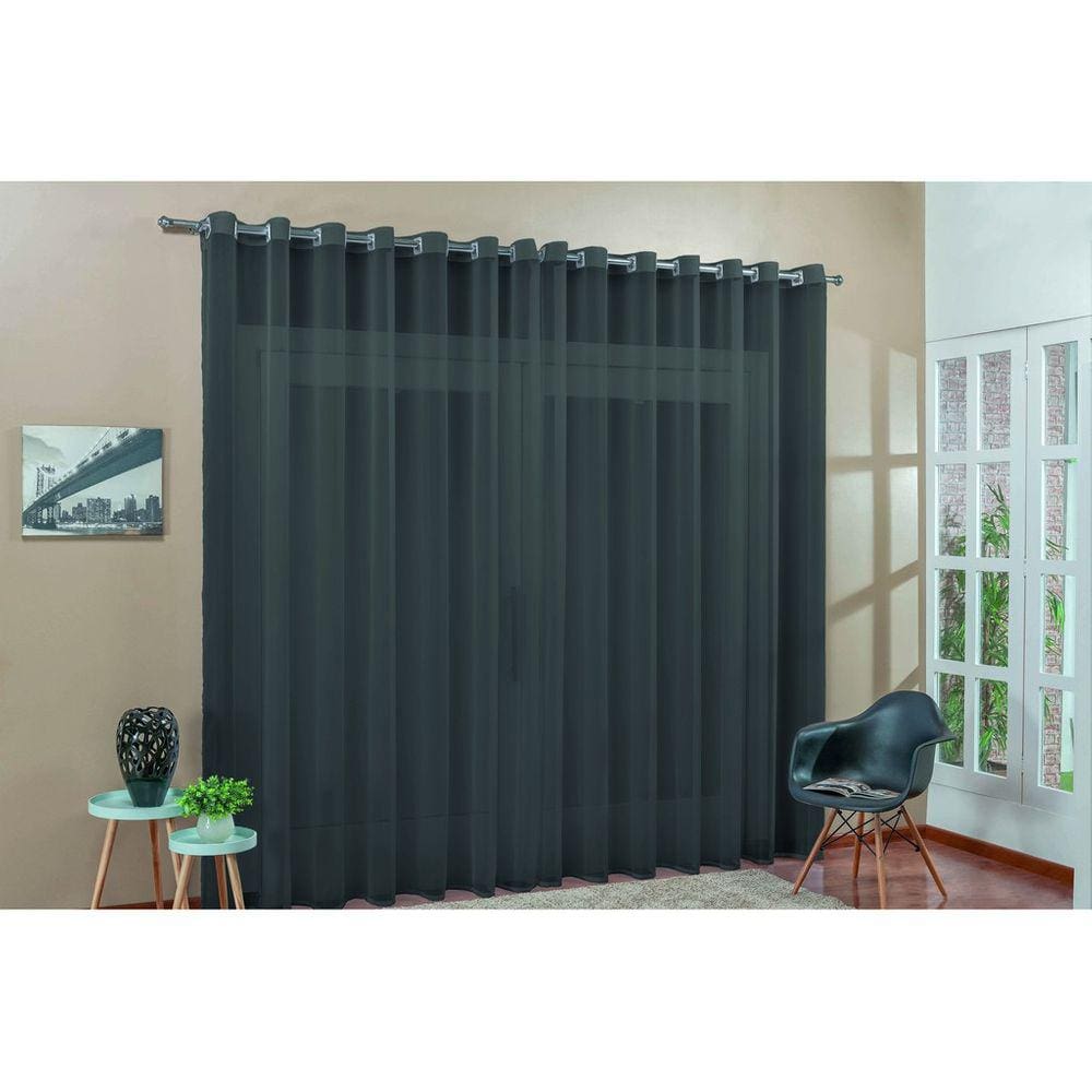 cortina para sala em tecido voal liso preto3,00x2,20