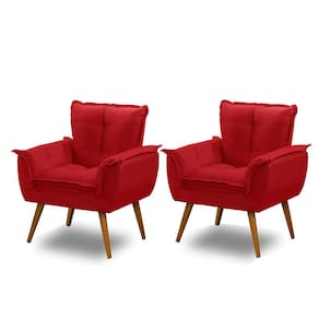Kit 02 Poltronas Decorativa Opala Suede Vermelho Madelina Decor