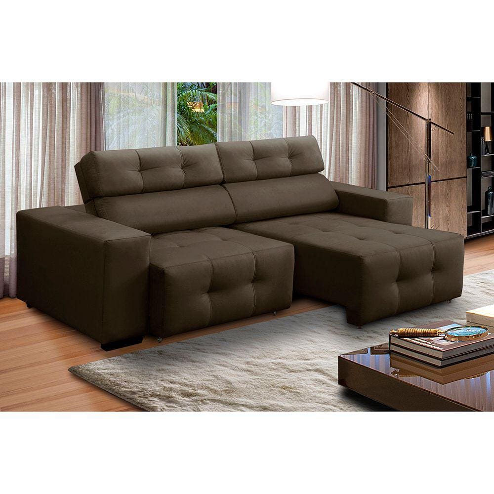 Sofá 3 Lugares Retrátil e Reclinável Mariana 2,10m Suede Marrom Madelina Decor
