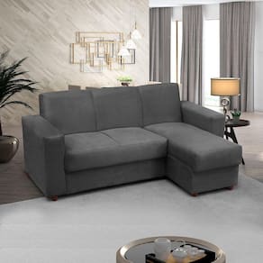 Sofá 3 lugares com Chaise LD Bia Suede Cinza Madelina Decor