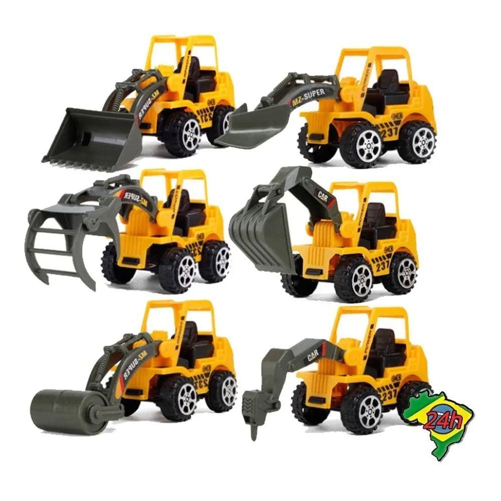 6 X Mini Carrinhos Construção Trator Escavadeira Caminhão