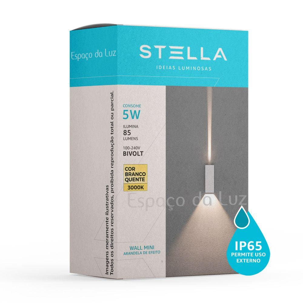 Arandela Wall Mini LED 5W 3000k 85lm IP65 BIVOLT - Stella STH9731