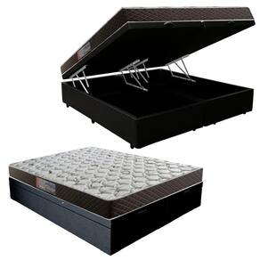 Cama Box Baú Queen Colchão Mola Bonnel Belos Sonhos + Box Sintético 69x158x198 Preto