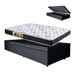 Cama Box Baú preto Solteiro Colchão Mola bonnel + 61x88x188